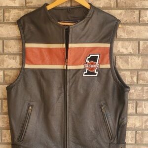 Leather Gear leather biker riding men's vest Harley Davidson
patch motorcycle.